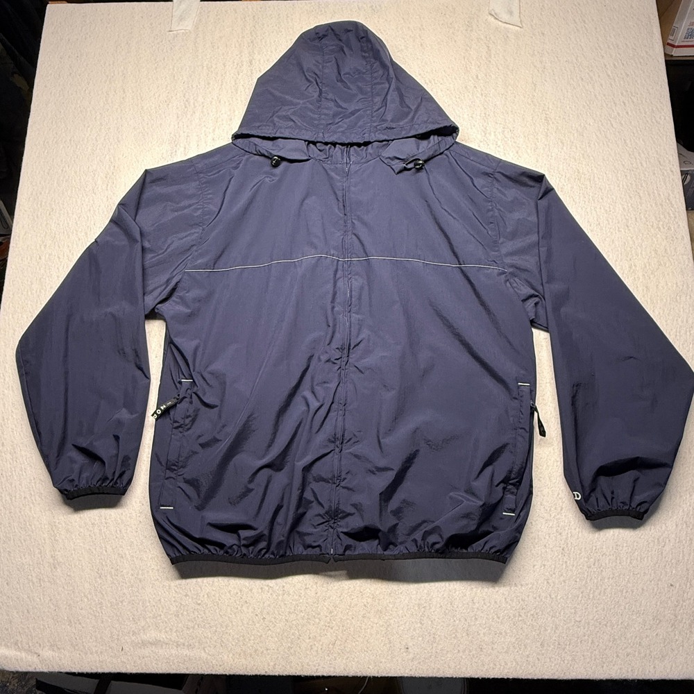 Izod Mens Navy Blue Hooded Windbreaker Full Zip Mesh Lined Jacket